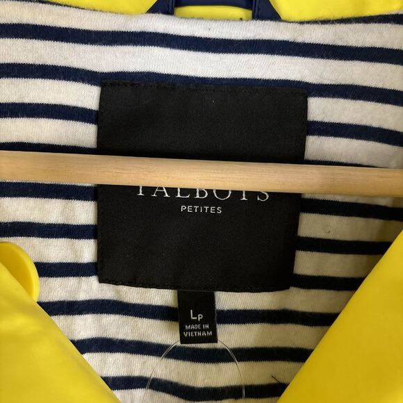 Talbots Women's Double Breasted Rain Jacket Yellow Lined Removable Hood Petite L - Picture 4 of 7